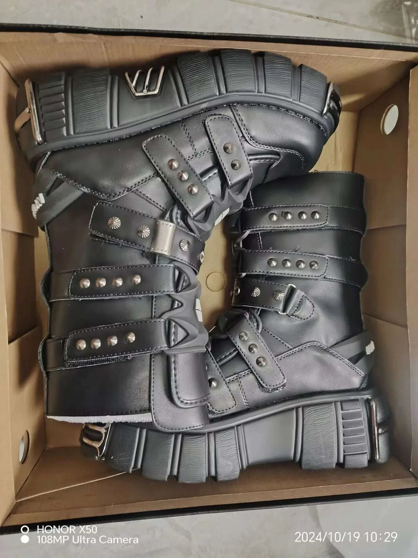 KIMLUD, 2025 New Star Same Dark Goth Mid-tube Metal Rivet Lace-up Men's and Women's Platform Punk Boots Tide, KIMLUD Womens Clothes