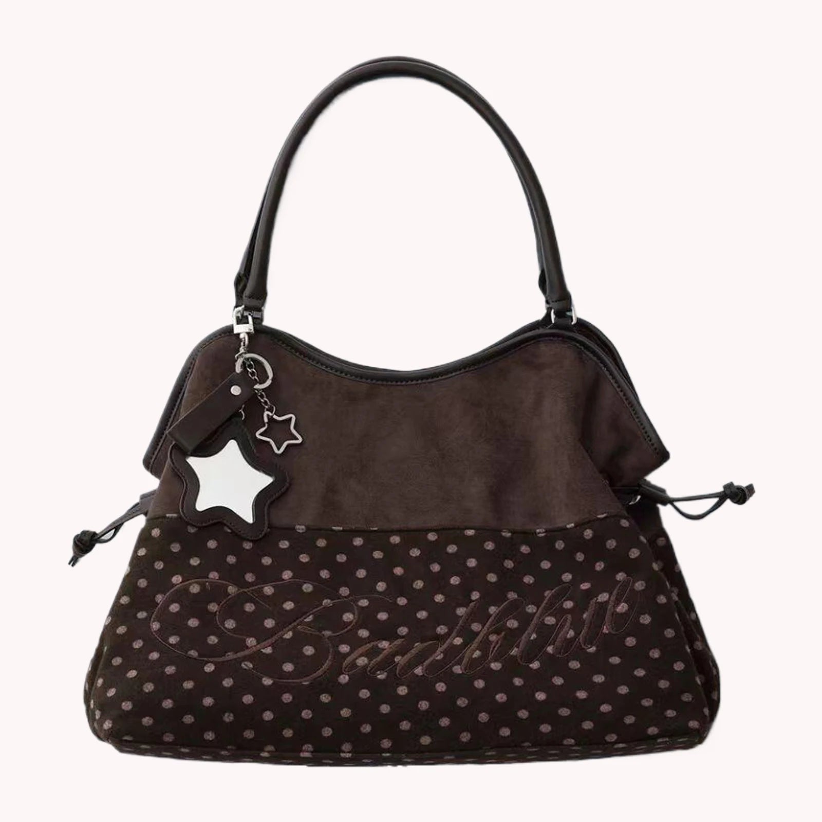 Y2K BadBlue Embroidered Leopard Print Tote Bag Large Capacity Shoulder Bag with Star Mirror Pendant Korean Trendy Women Handbag