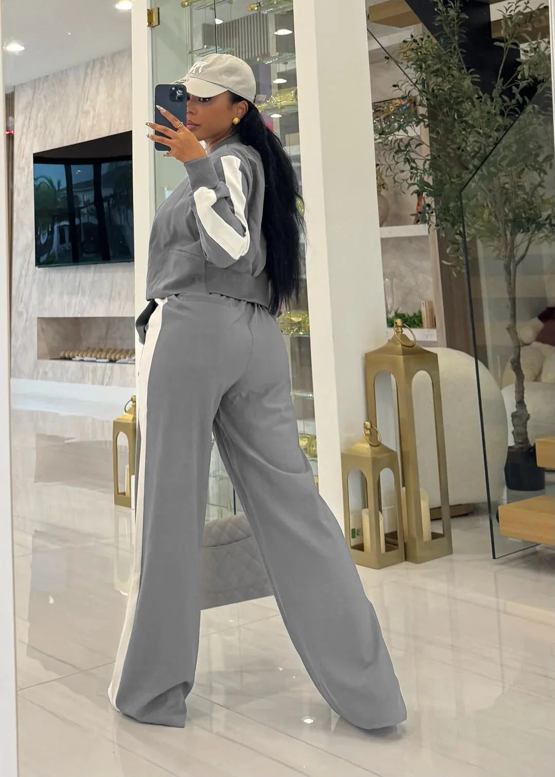 Two-Piece Polyester Spandex Set Crop Top And Long Pants — White | KIMLUD