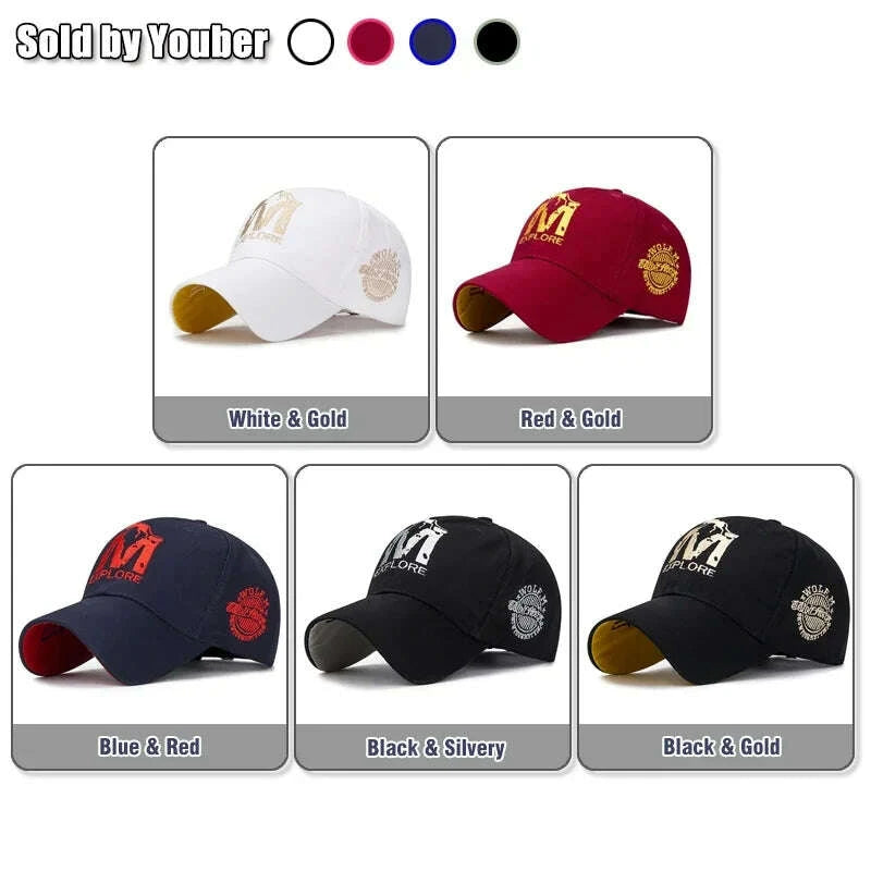 KIMLUD, M letter Wolf Totem Embroidery Cotton Adjustable Hard Top Baseball Cap Sun Hat Trucker Caps Dad Hats, KIMLUD Womens Clothes