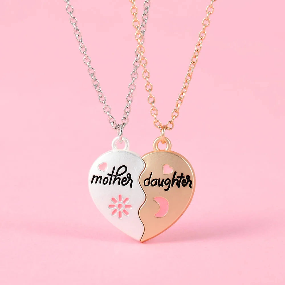 Two-Tone Pendant Necklace Heart Letter — White and Rose Gold | KIMLUD