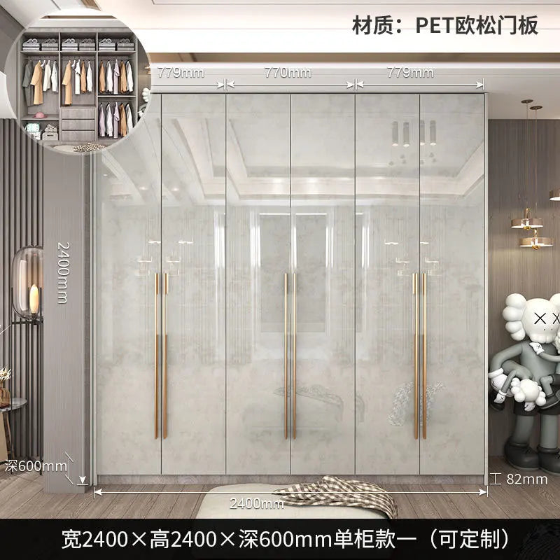 Glass Door Modern Wardrobe With Ample Storage And Brass Hardware — Pale Gray | KIMLUD