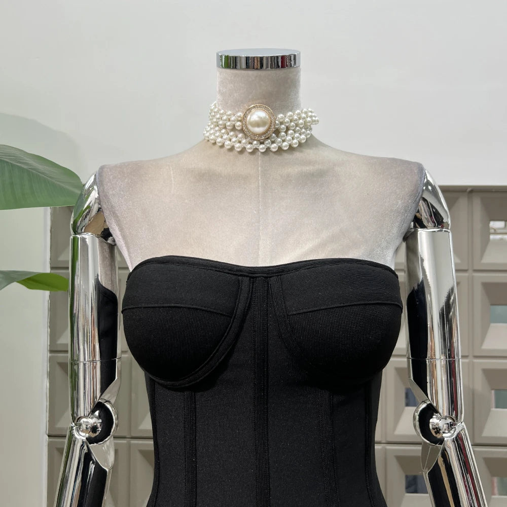 Sexy Strapless Bodycon Dresses for Women 3D Floral Fashion Party Evening Club Bandage Dress Formal Elegant Slim Birthday Gowns