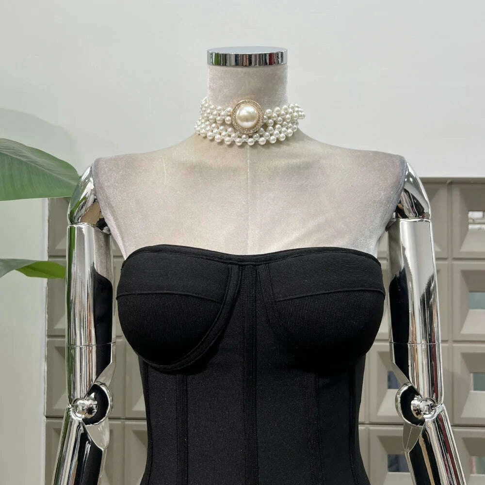 KIMLUD, Sexy Strapless Bodycon Dresses for Women 3D Floral Fashion Party Evening Club Bandage Dress Formal Elegant Slim Birthday Gowns, KIMLUD Womens Clothes