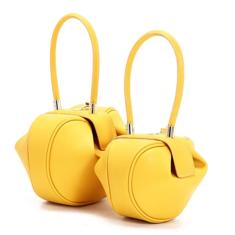 Genuine Cow Leather Round Dumpling Bag — Black | KIMLUD