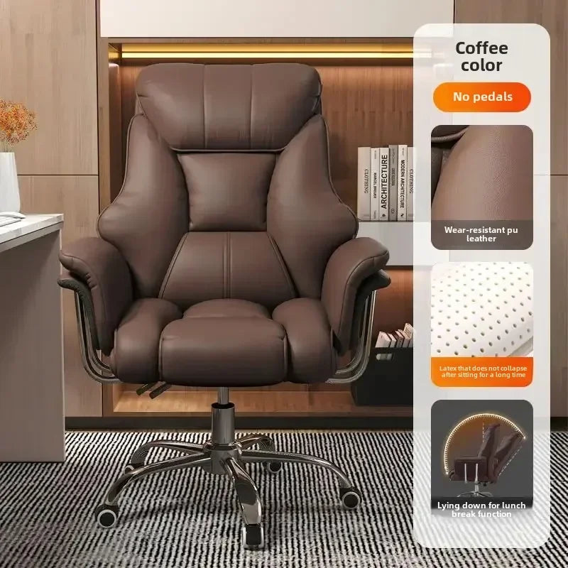PU Leather Office Chair Rotating Recliner — Coffee | KIMLUD