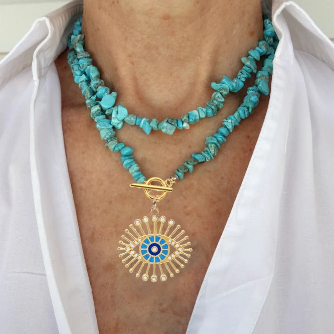 Handmade Lucite Beaded Pearl Choker Necklace — Blue | KIMLUD