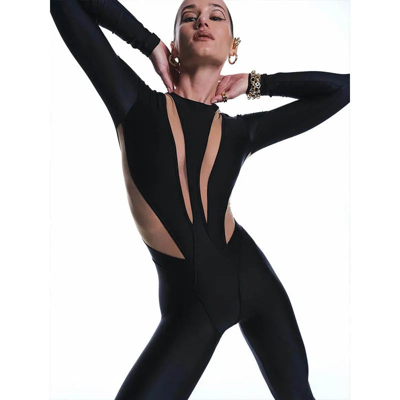 Black Long-Sleeve Cutout Jumpsuit | KIMLUD