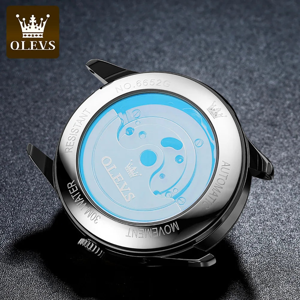 Leather Moon Phase Automatic Watch — Black | KIMLUD