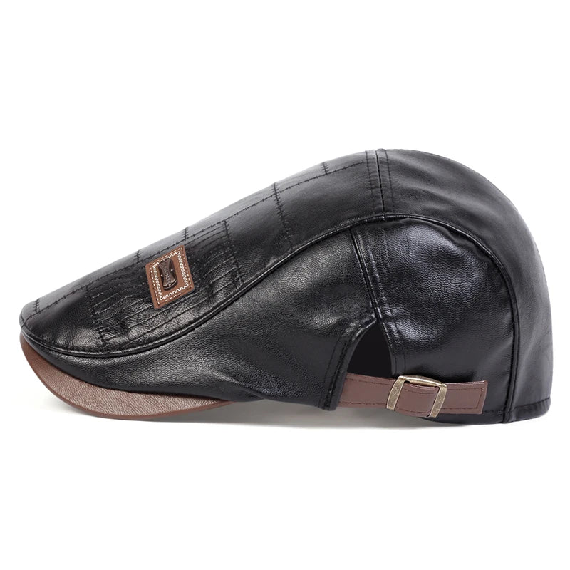 PU Leather Newsboy Cap Retro British Painter Hat — Black | KIMLUD