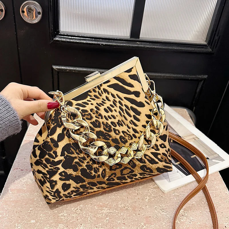 Fashion Leopard Print Purse and Handbags Thick Chain Hand-held Crossbody Bags for Woman Shoulder Bags Trend Designer Bag Сумка