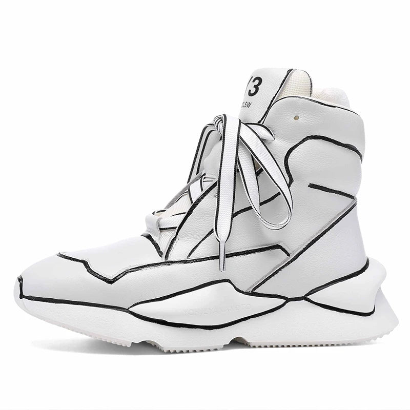 Sneakers – Hand-painted – Cowhide Leather – High Top Unisex | KIMLUD