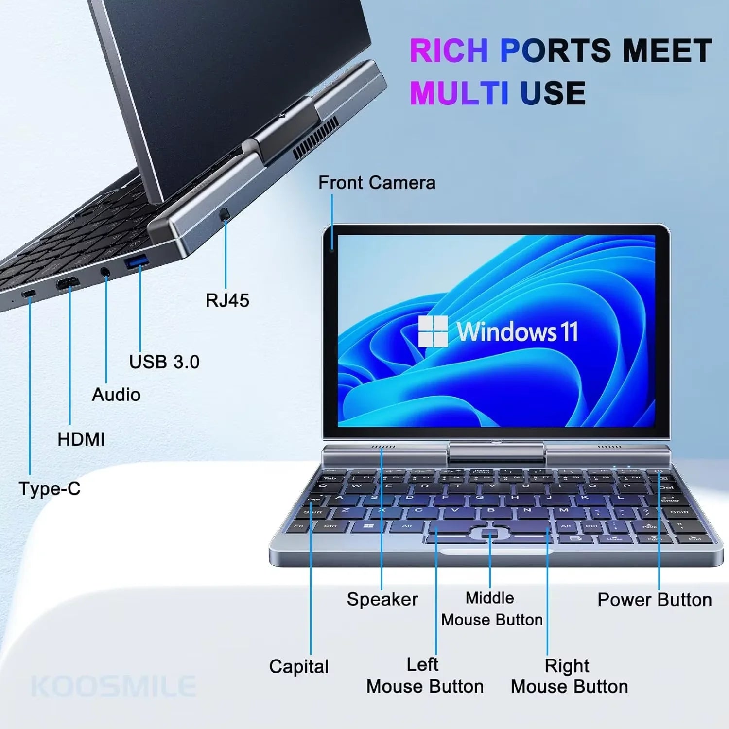Portable Mini Laptop windows OS 8 Inch Touch Screen Notebook N150 12GB+1TB IPS Small Notebook Portable PC Micro Computer