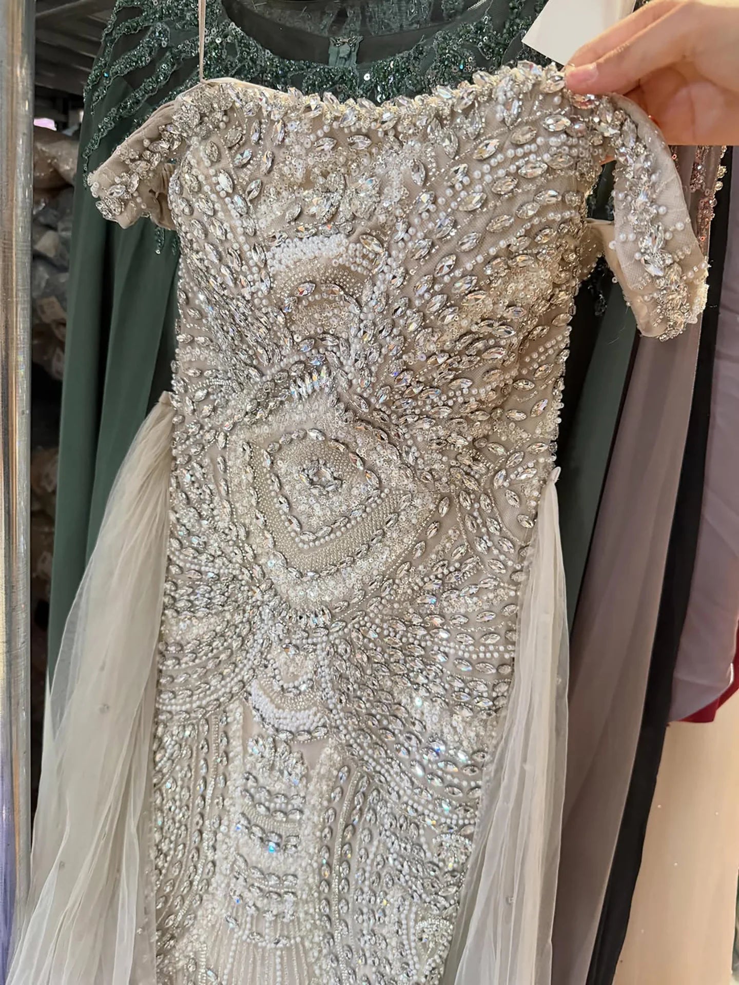 Beaded Crystal Mermaid Dress — Silvery Nude | KIMLUD