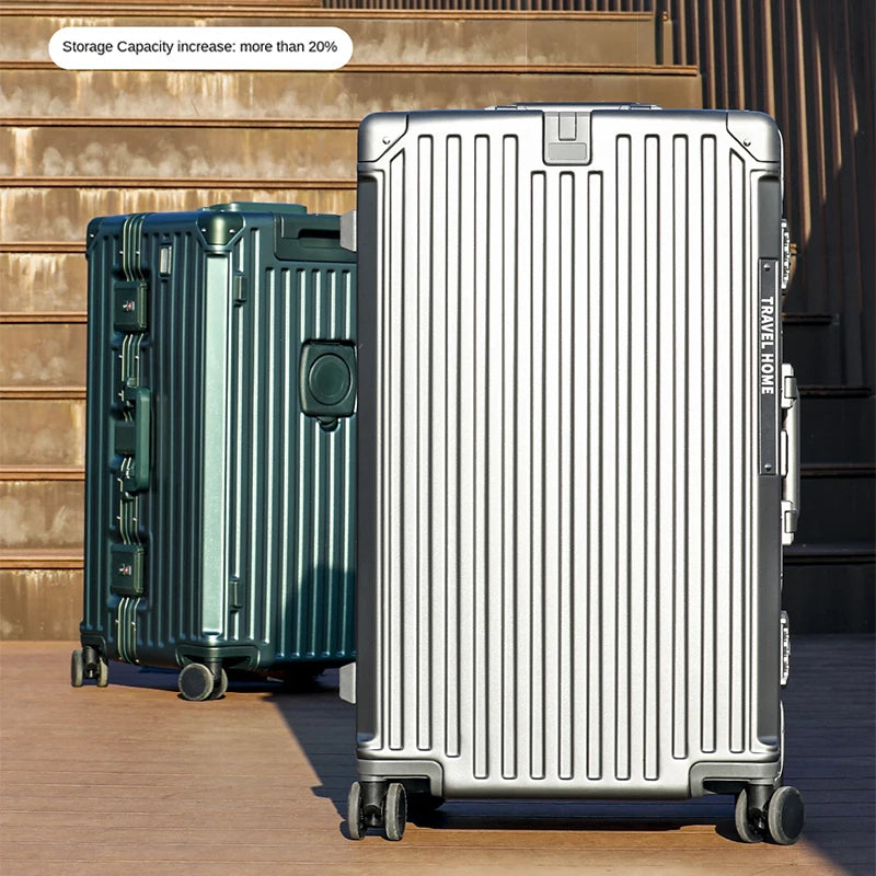 Aluminum Frame Suitcase With USB Cup Holder — Blue | KIMLUD