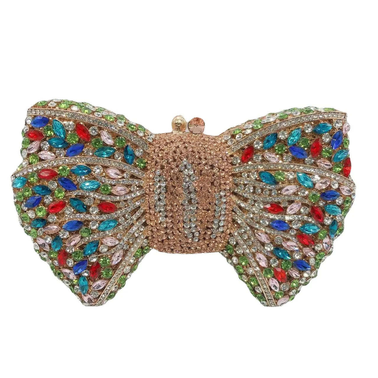 Crystal Rhinestone Bowtie Clutch Evening — Gold | KIMLUD