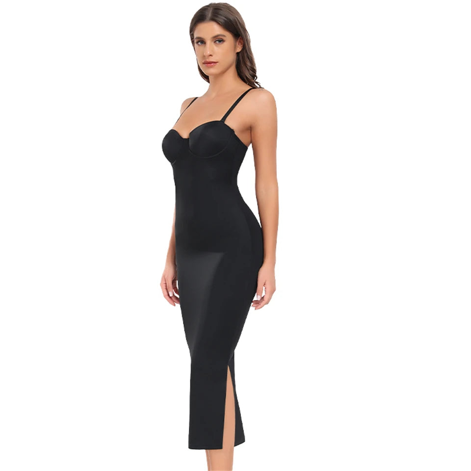 Wechey Slip Dress Tummy Control Shapewear Women Slimming Body Push Up Bras Lifts Breasts Underwear Slit Hemline