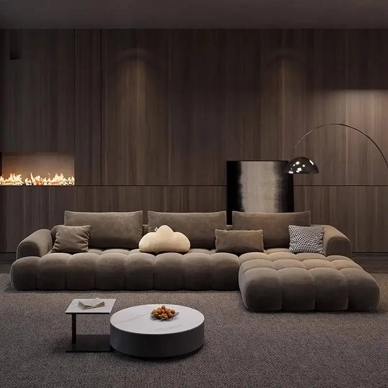 Nordic Minimalist Cushioned Sofa — Rich Chocolate Brown | KIMLUD
