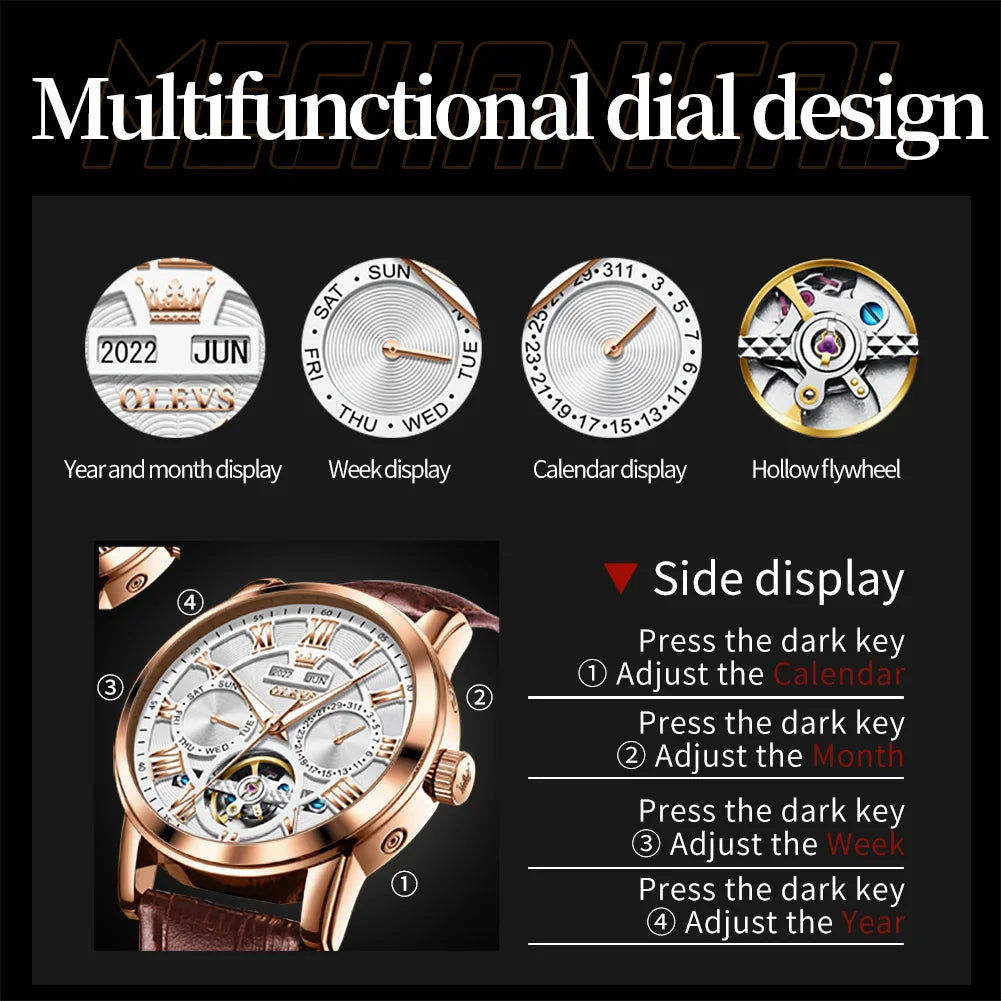 Leather Strap Watch Automatic Chronograph — Silver | KIMLUD