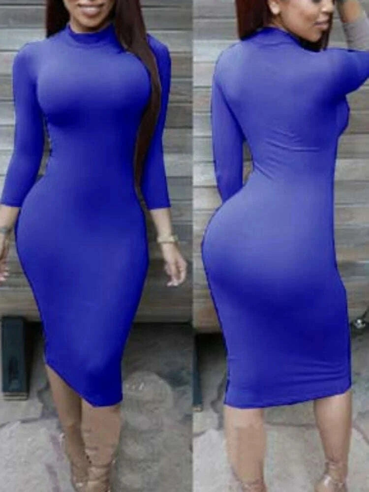 KIMLUD, Sexy Solid Color Elastic Slim Bodycon Dress Women Long Sleeves Girdling Waist Skinny Dress Elegant Club Party Vestidos, KIMLUD Womens Clothes