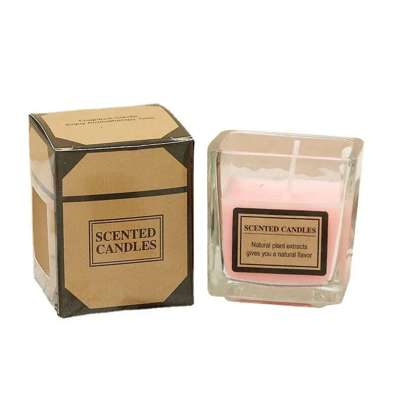 KIMLUD, Candy Color Fragrance Candle Fragrance Environment Glass Square Cup Bedroom Household Decoration Small and Fresh, KIMLUD Womens Clothes