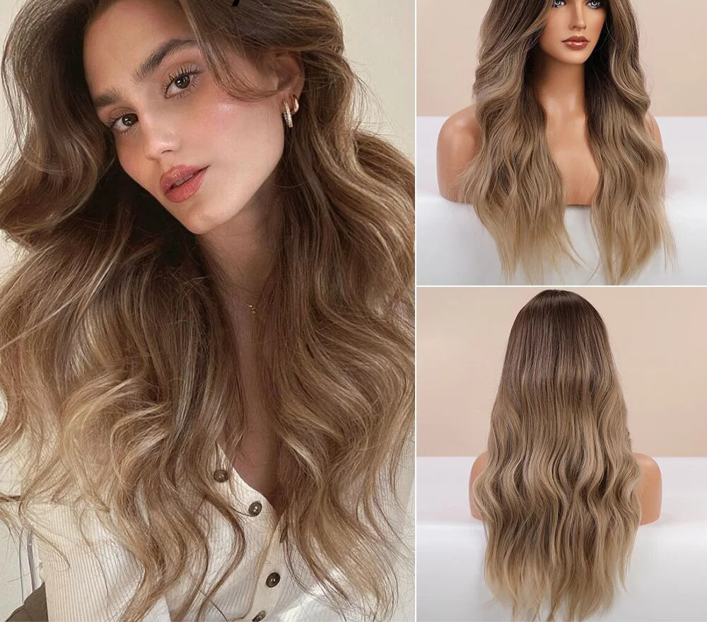 oneNonly Pink White Long Wig Blonde Rainbow Wavy Wigs Halloween Cosplay Party Wigs for Women Makeup Tools Synthetic Hair - KIMLUD