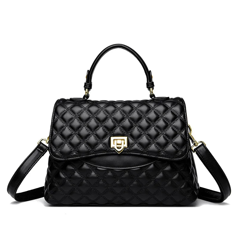 PU Medium Soft Tote Bag With Zipper — Black | KIMLUD