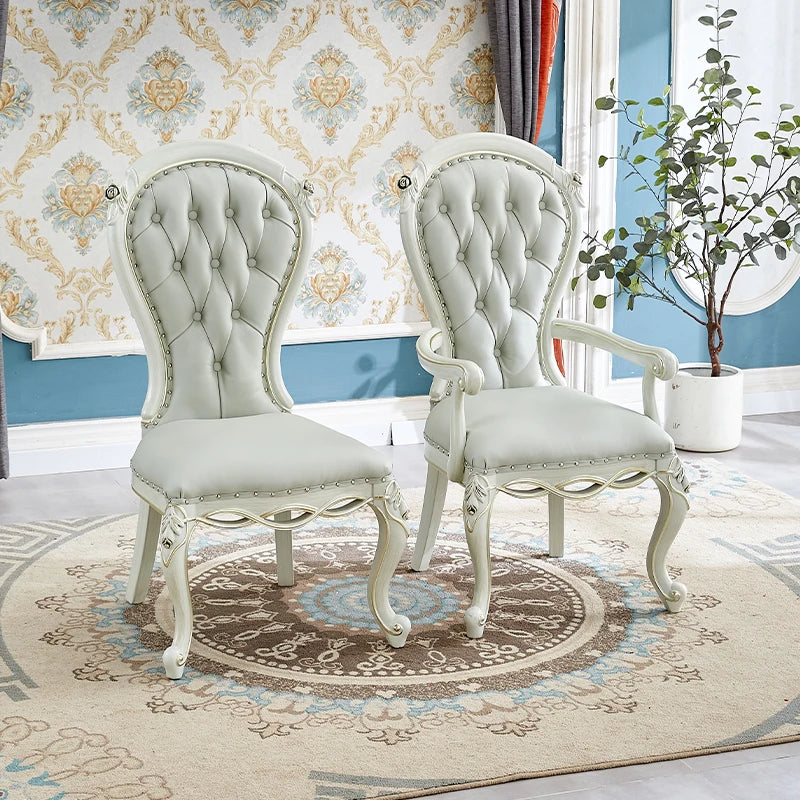 Leather Dining Chair Tufted Back With Solid Wood Frame — Ivory | KIMLUD