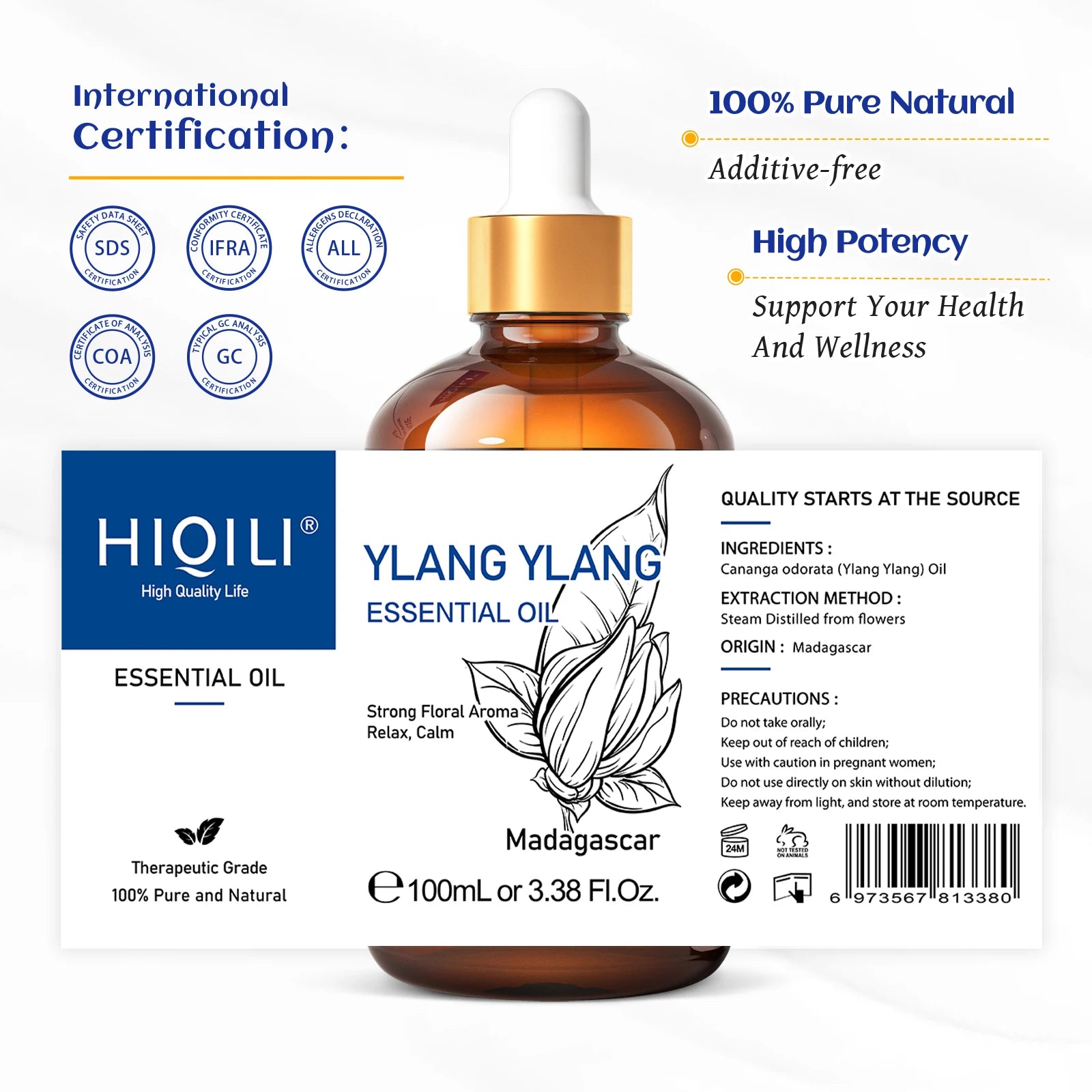Pure Essential Oil Ylang-Ylang 100ml — Amber | KIMLUD