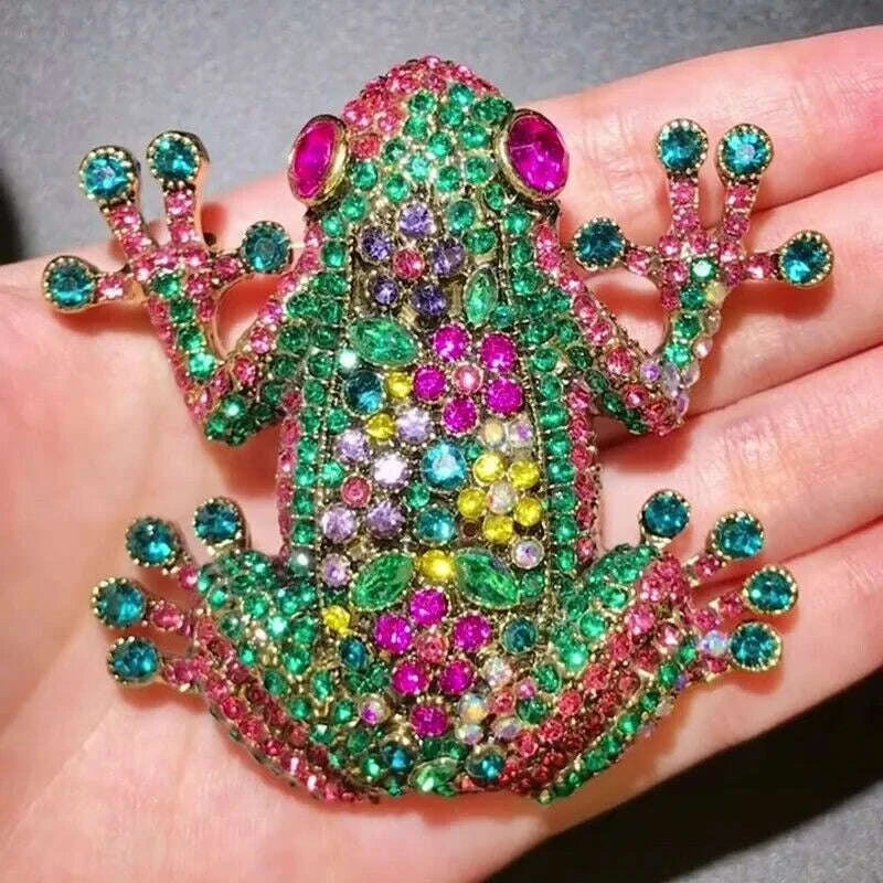 KIMLUD, Luxury frog brooch unisex color rhinestone sparkling animal pin jewelry, KIMLUD Womens Clothes