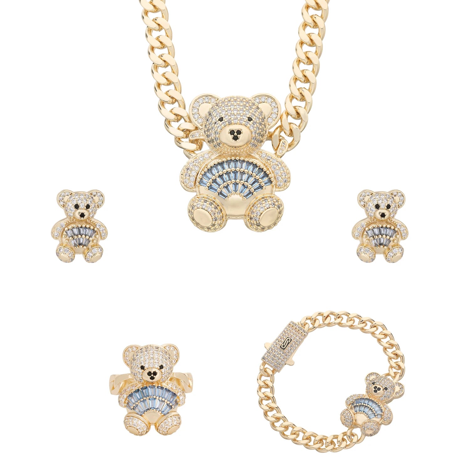 Gold Plated Diamond Bracelet Earrings Set — Gold | KIMLUD