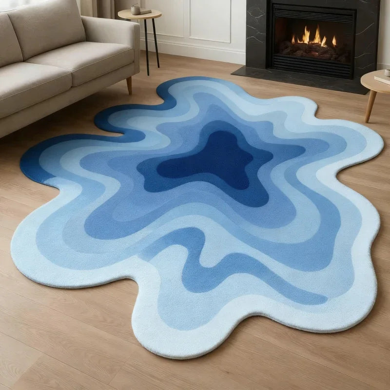 Abstract Plush Rug Irregular Shape — Navy | KIMLUD