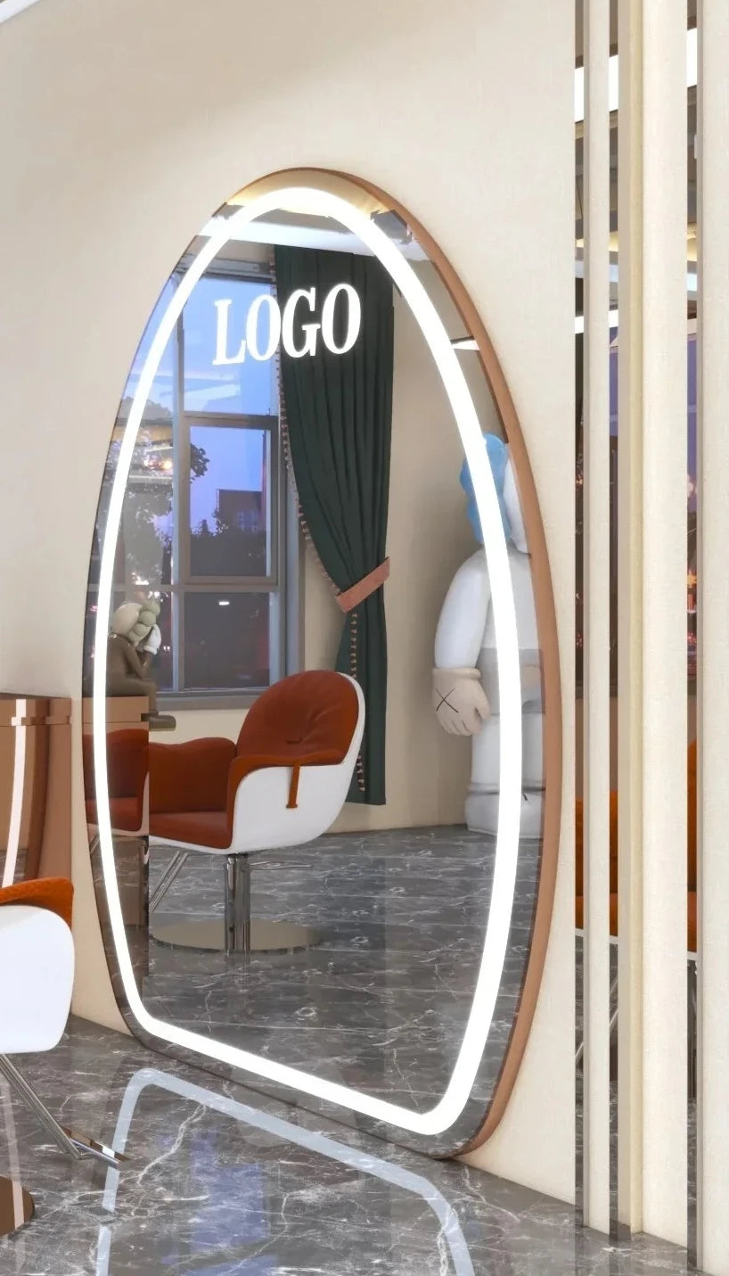 AY7Hairdresser mirror, special hairdresser mirror table double-sided floor mirror with lamp, light luxury high-end