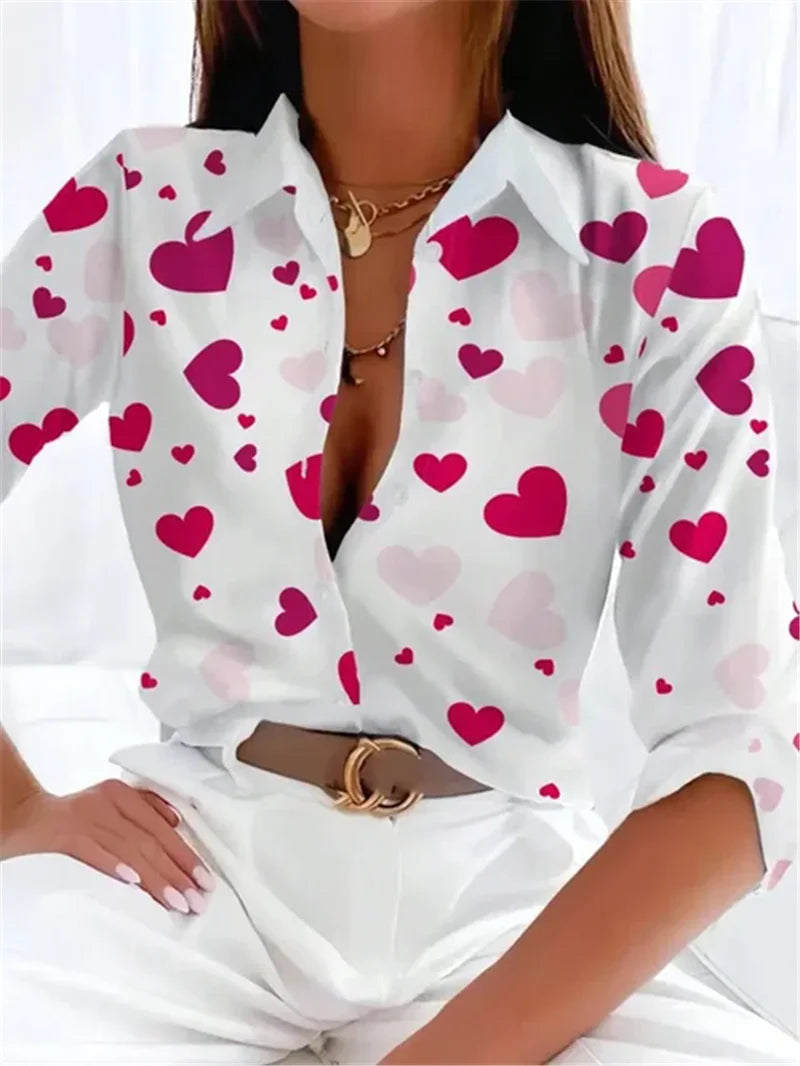 Chiffon Blouse – Love Heart Print – Slim | KIMLUD