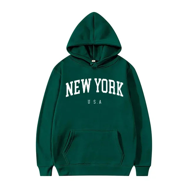 Hoodies – City Letter Graphic – Polyester – Loose Casual | KIMLUD