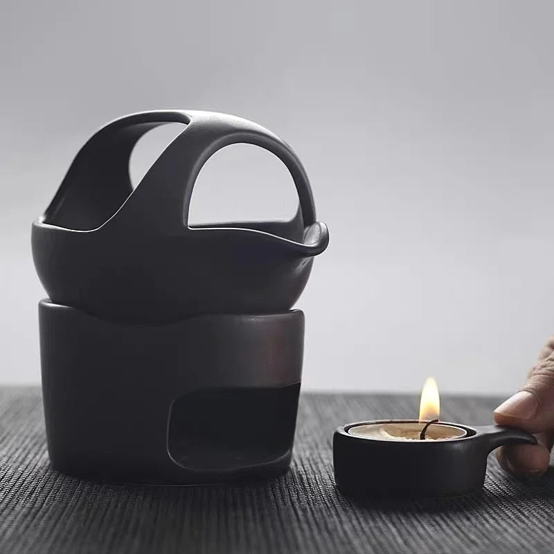 Ceramic Aroma Burner Coarse Pottery — Deep Black | KIMLUD