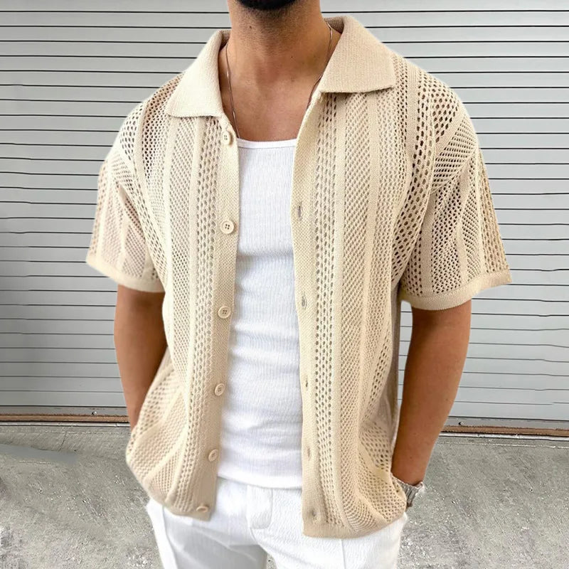 Men's Knit Shirt - Hollow Out - Polyester | KIMLUD
