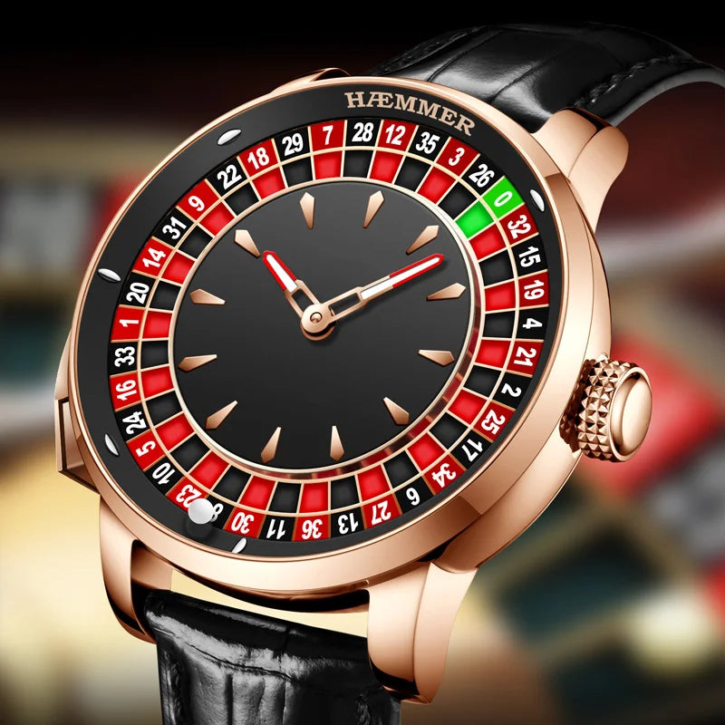 HAEMMER Men's Mechanical Watch Stainless Steel NH35 Watch Men's Push Button Roulette Rotating Sapphire Glass Watch Waterproof