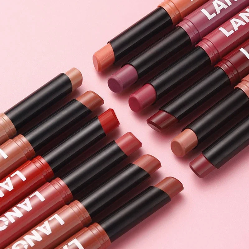 12 Color Matte Lipstick Non-Stick Cup Long-Lasting Velvet Finish Lipstick Pen Smooth Matte Lip Color Waterproof Non-Fading