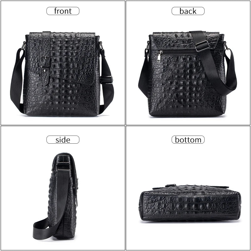 Genuine Leather Crocodile Pattern Crossbody Bag Vintage — Black | KIMLUD