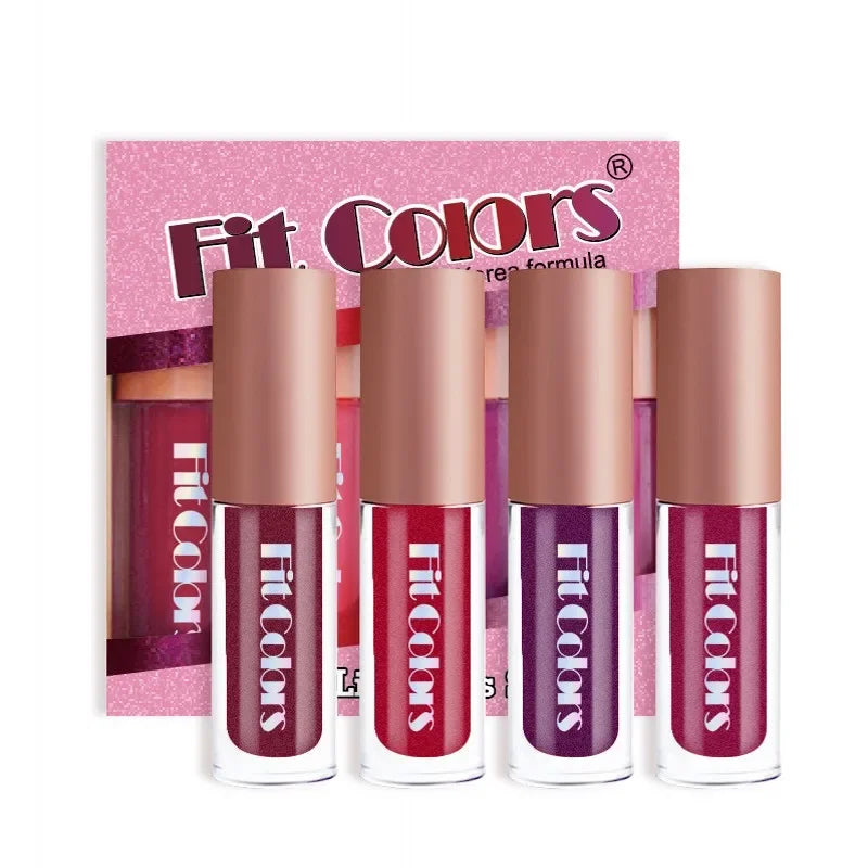 4Pcs/Set Metallic Lip Gloss Pearly Diamond Fine Glitter Matte Moisturizing Waterproof No-stick Cup Lip Glaze Liquid Lipstick Kit