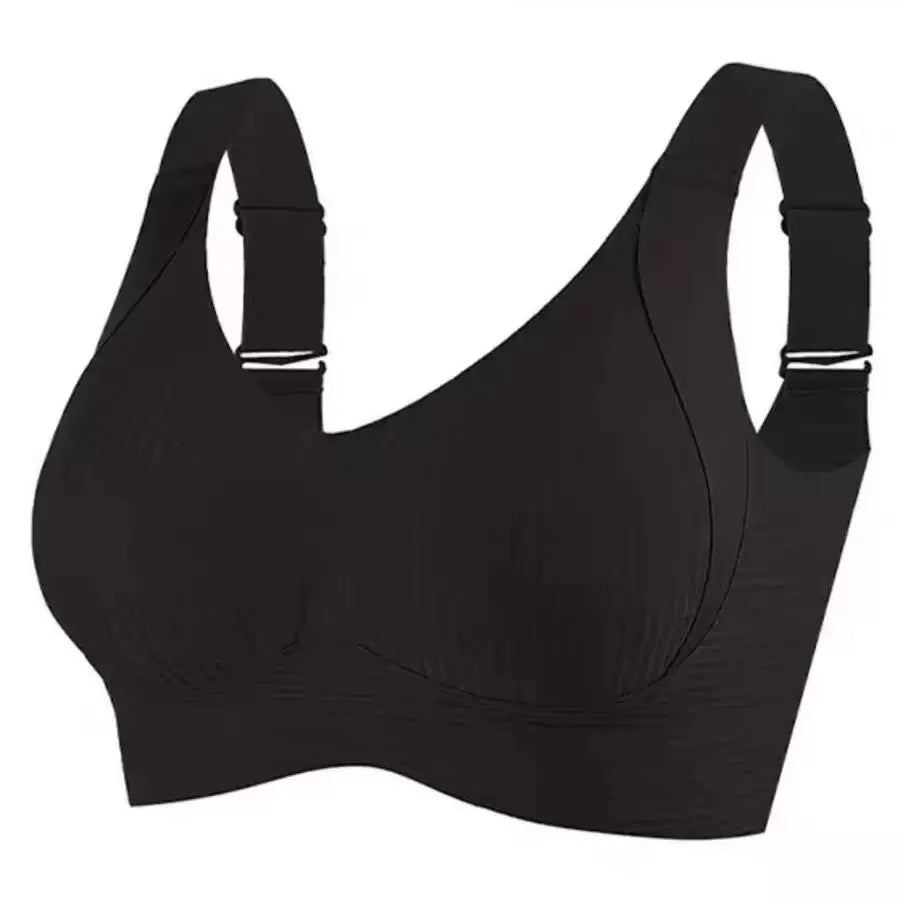 Seamless Wirefree Sports Bra With Side Bust Support And Gathered Fit — Black | KIMLUD
