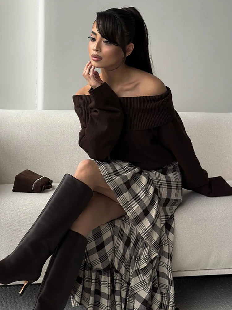 Fashion Black White Plaid Skirt Women Ruff Irregular High Waist Loose Skirts Female Spring New Chic Casual Holiday Streetwear