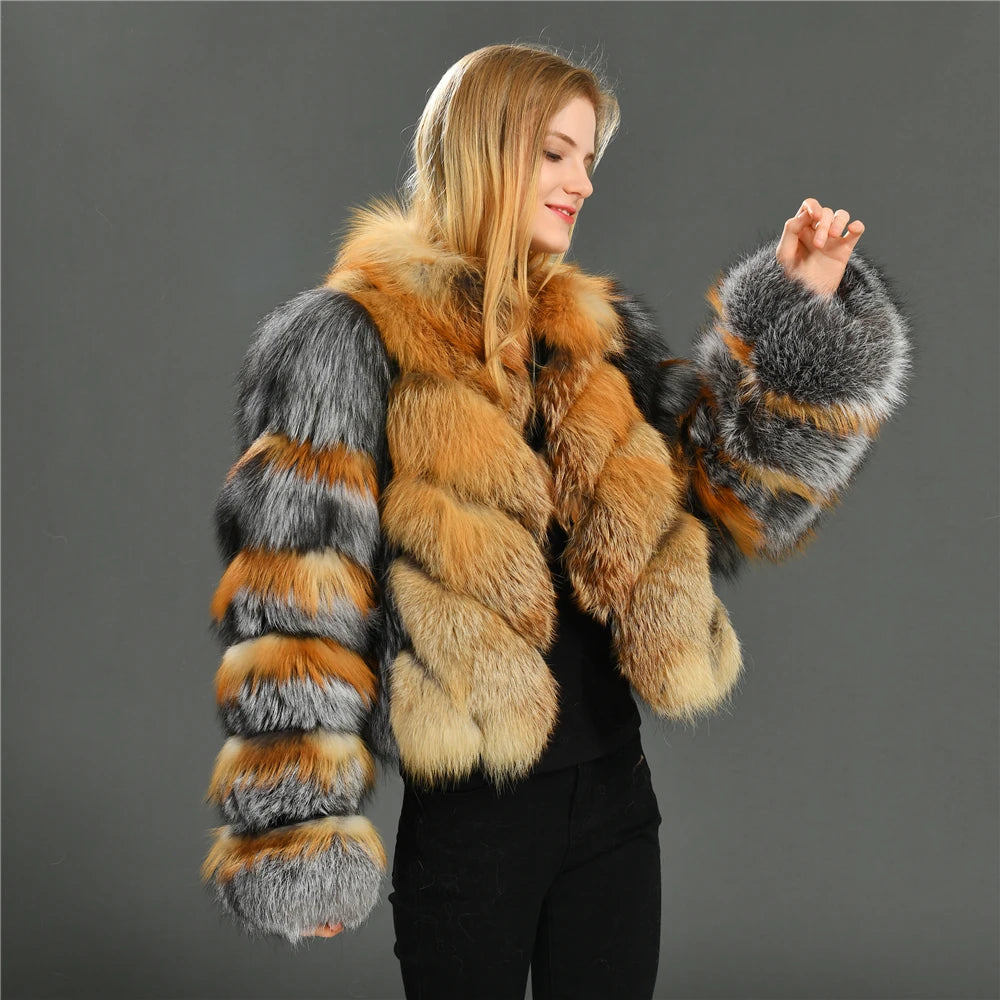 Fox Fur Coat – Vintage Design – Real Fox Fur – Red | KIMLUD