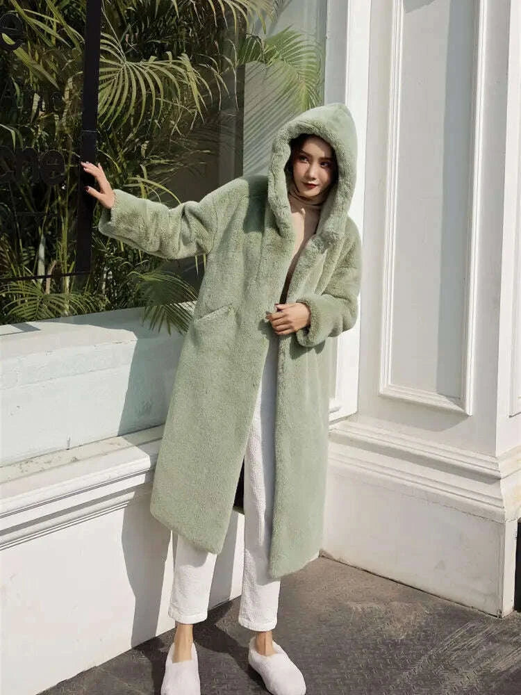 KIMLUD, 2024 New Winter Hooded Women Faux Fur Coat Ladies Thick Warm Long Fur Jacket Soft Tedy Female Loose Faux Fur Coats Outwear Parka, KIMLUD Womens Clothes