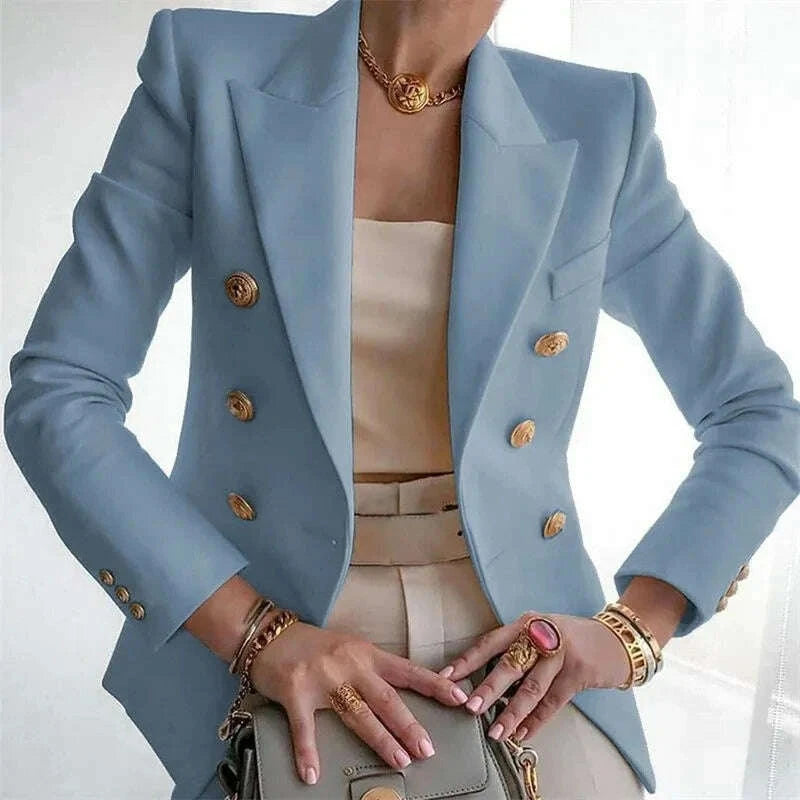 KIMLUD, Women's Small Blazer Jacket 2025 Spring Autumn Casual Office Elegant Ladies Suit Coat High-end Double-breasted Lady Outerwear, KIMLUD Womens Clothes
