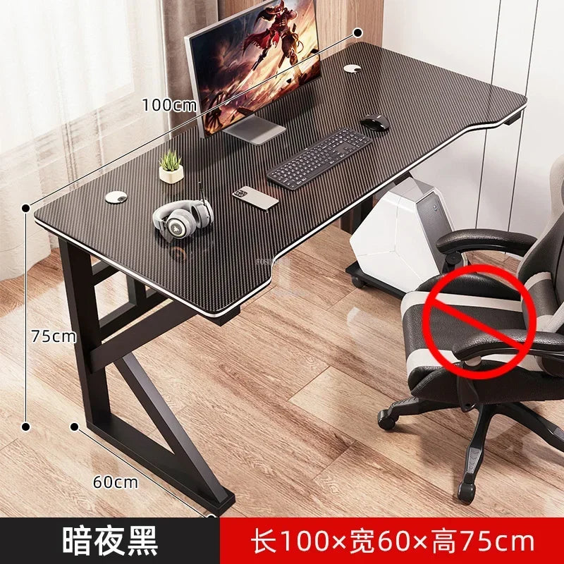 Metal Frame Modern Simple Office Desk Rectangular Work Surface With LED Edge — Black | KIMLUD