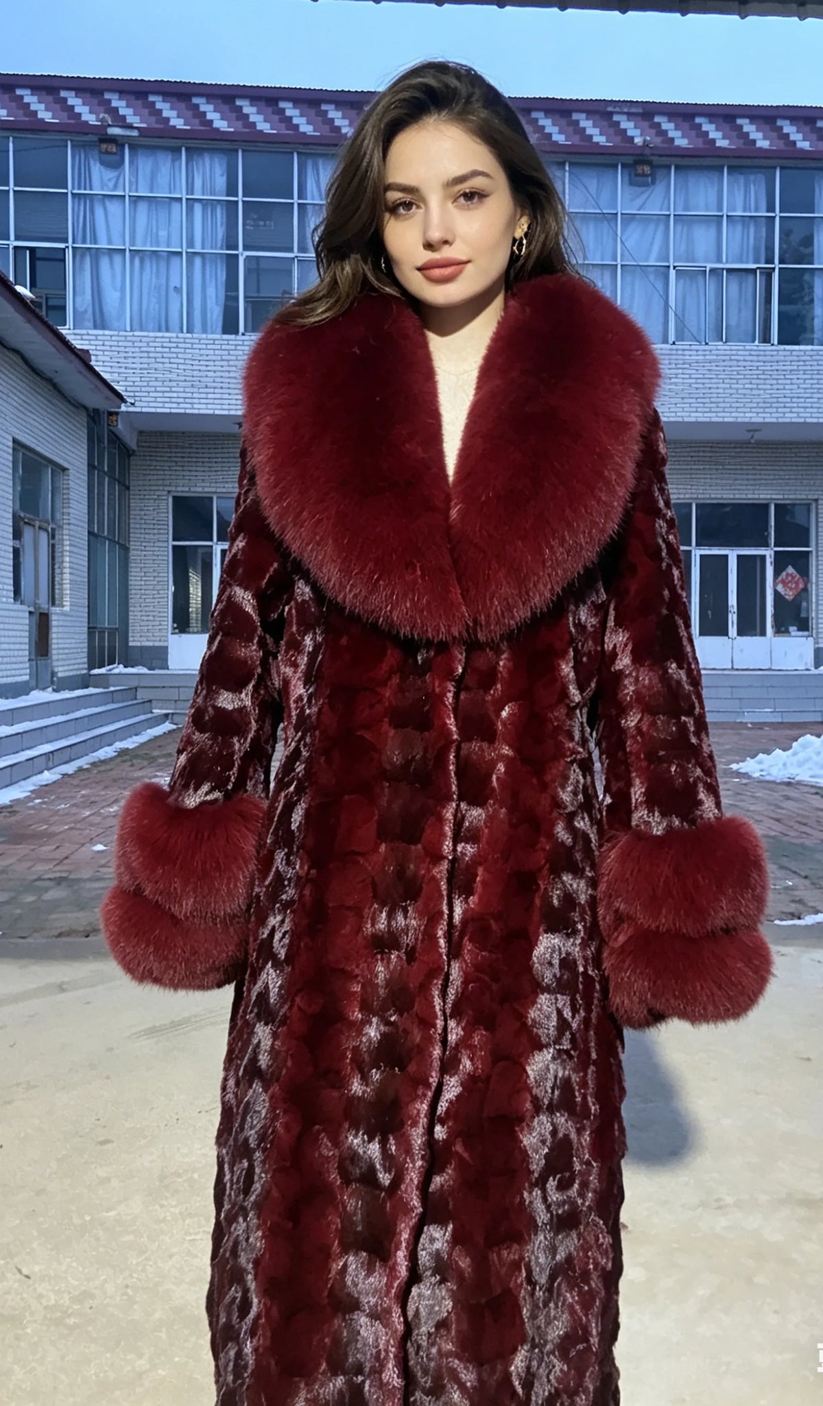 Mink Fur Coat – Real Fox Fur Trim Cuffs – Overcoat | KIMLUD