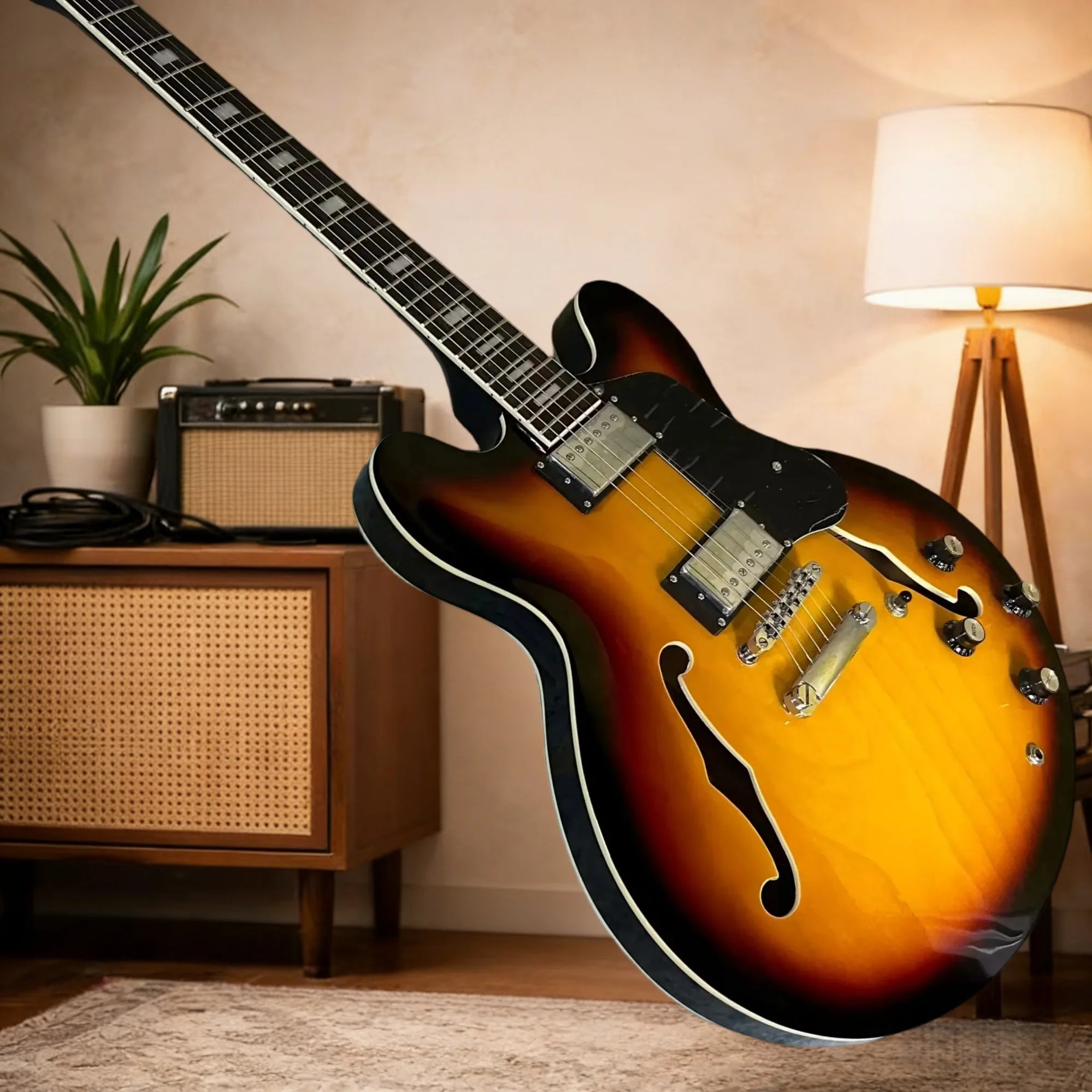 Maple-Body Electric Guitar Half-Hollow Design Sunset 335 With Rosewood Neck 22-Fret — Sunburst | KIMLUD
