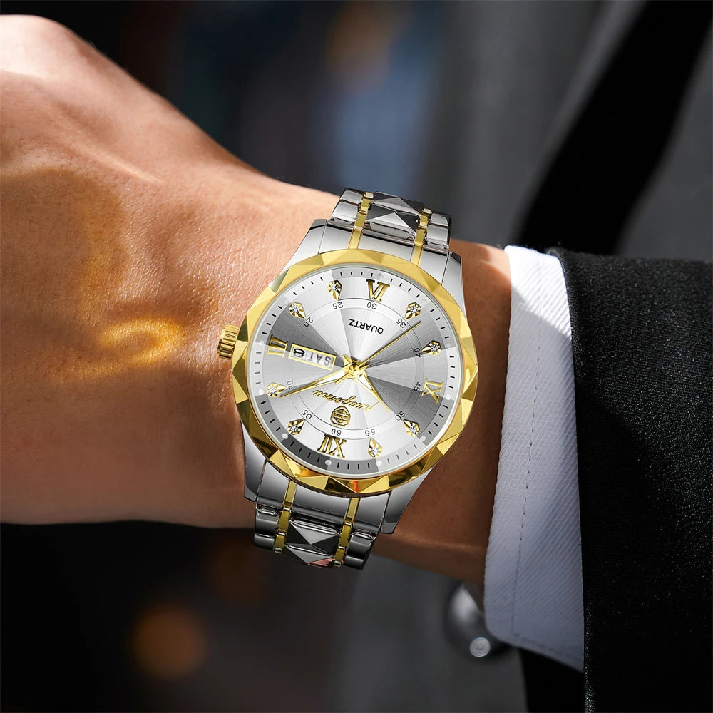 POEDAGAR Luxury Man Watch 5ATM Waterproof Luminous Date Week Quartz Men's Watches Stainless Steel Fashion Sport Men Wristwatch